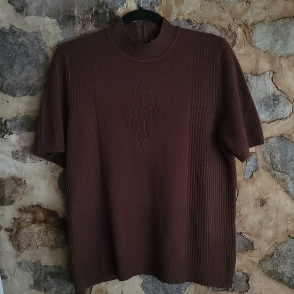 3 for $30 - KORET chocolate brown short sleeve mockneck sweater - Picture 2 of 6